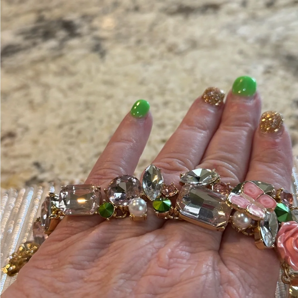 NEW Betsey Johnson Elegant Statement Pink Rose Collar Necklace 14”-19” - Picture 8 of 16